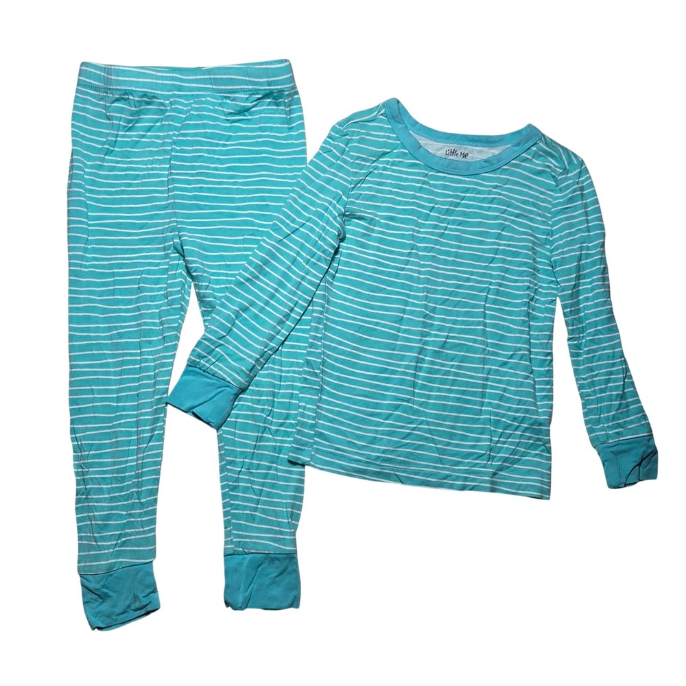 Little Me Blue White Striped Bamboo Two-Piece Pajama Set 2T Unisex